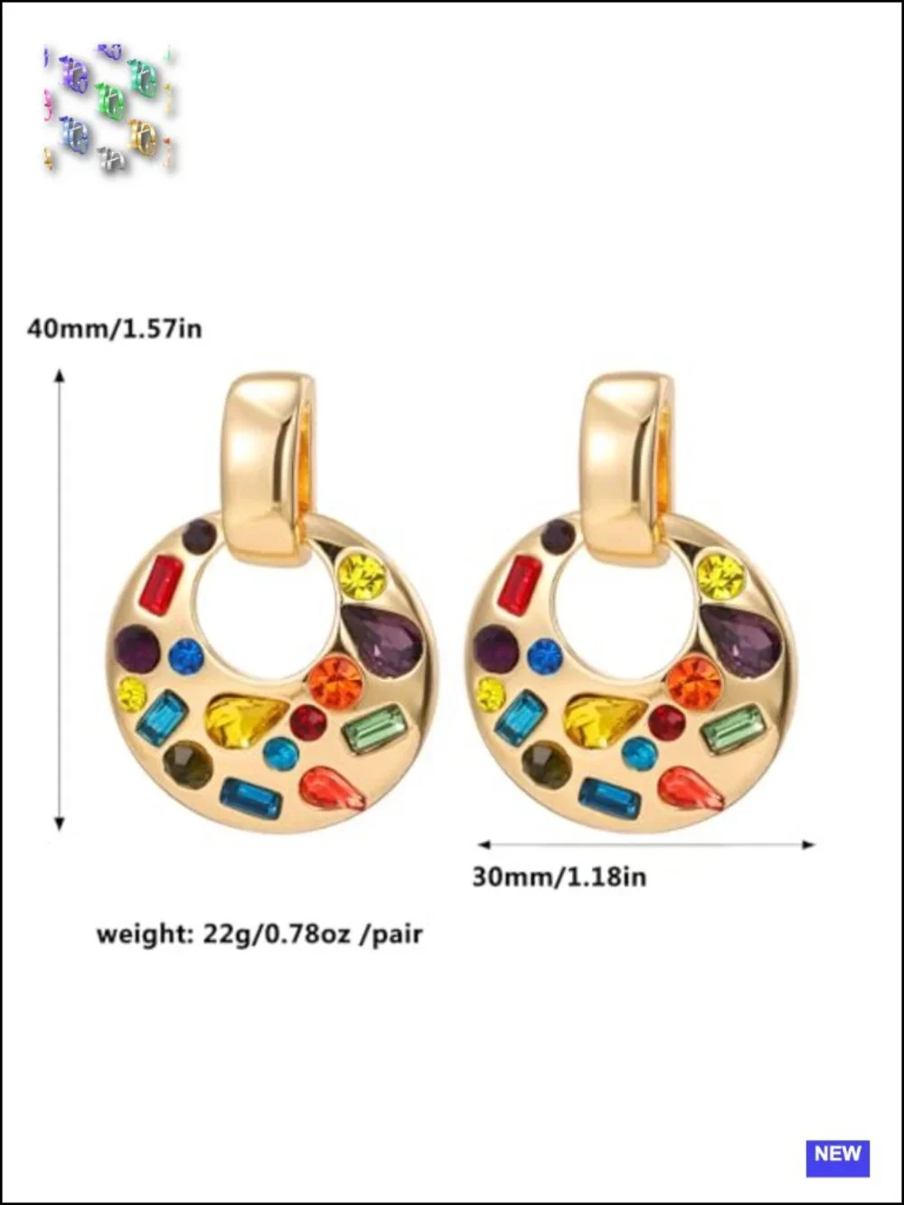 Chunky Door Knocker Drop Earrings with Multicolor Crystal